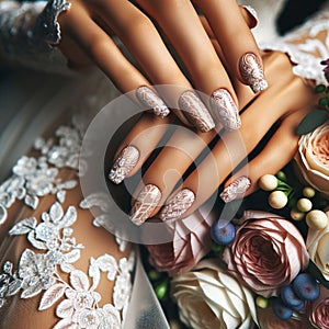 Bridal Elegance, Manicure Design on Floral Background