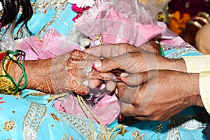 Bridal engegament ring ceremony close up