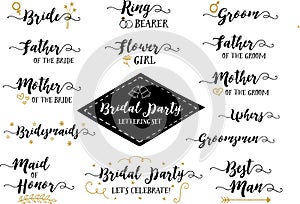 Bridal Party Hand Lettering Phrases Vector Set photo