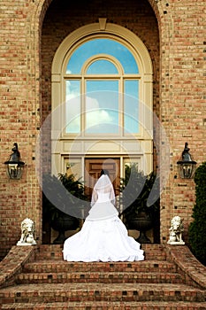 Bridal Portrait On Steps Back View