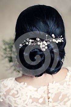 Bridal or Prom Hairstyle with White Pearls Hairdeco