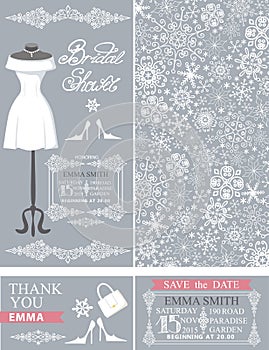 Bridal shower cards.Winter wedding.Dress,pattern