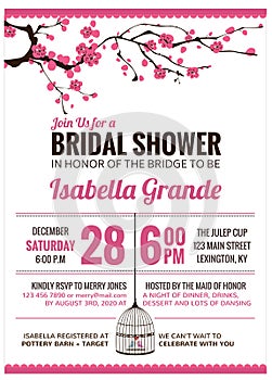 Bridal Shower Invitation card with cherry blossom photo