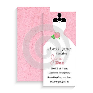 Bridal shower invitation card. Vector illustration on pink watercolor background