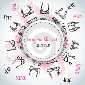 Bridal Shower invitation Lingerie Fashion bra and pantie. Web header template Vector illustration Lingeries