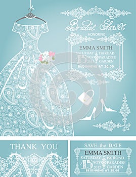 Bridal shower invitation set. Wedding paisley lace