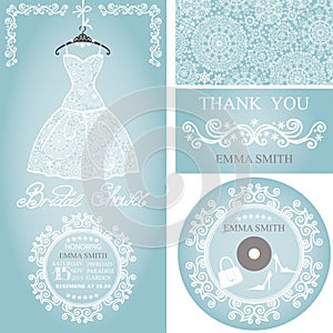 Bridal shower invitation set.Winter wedding,lace dress