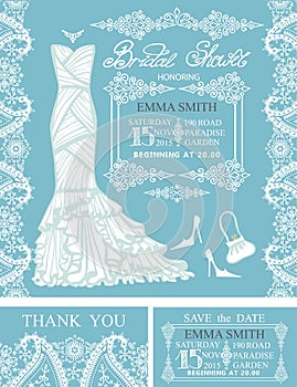 Bridal shower invitations.Winter wedding,borders,dress