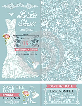 Bridal shower invitations. Winter wedding. Dress