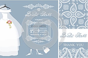 Bridal shower invitations.Winter wedding,pattern,dress