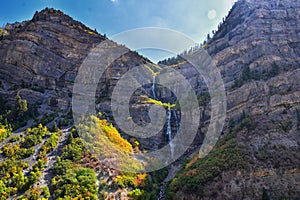 Bridal Veil Falls is a 607-foot-tall 185 meters double cataract waterfall in the south end of Provo Canyon, close to Highway US1 photo