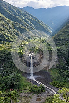 Bridal veil Manto de la novia, waterfall in Banos, Ecuador photo