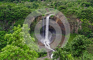 Bridal veil Manto de la novia , waterfall in Cascades route, Banos, Ecuador photo