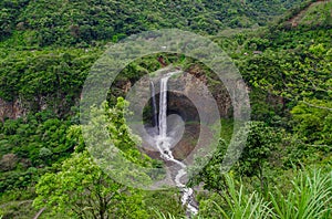 Bridal veil Manto de la novia , waterfall in Cascades route, Banos, Ecuador photo