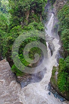 Bridal veil Manto de la novia , waterfall in Cascades route, Banos, Ecuador photo