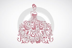 Bridal Wear Boutique Wedding Gown Sexy Dress Fashion Logo Design Vector Illustration Template