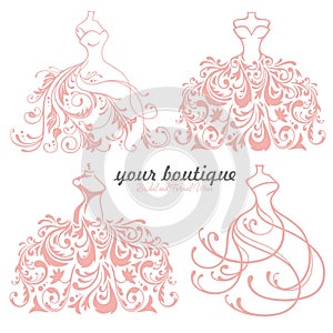 Bridal Wedding Dress Boutique Logo Design Set Vector Collection