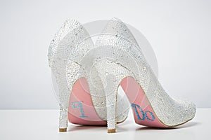 Bridal wedding shoes with I do message on sole