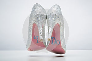 Bridal wedding shoes with I do message on sole