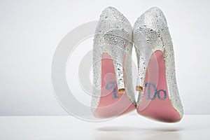 Bridal wedding shoes with I do message on sole