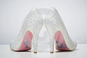 Bridal wedding shoes with I do message on sole