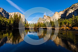 The Bridalveil Fall and the El Capitan