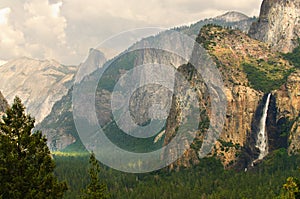 bridalveil falls and half dome