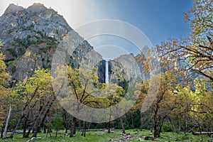 Bridalveil Falls with Yoseimte Granite and Colorful Trees
