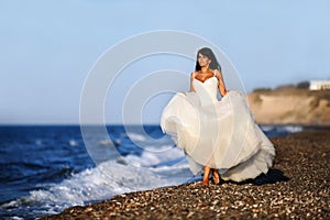 Bride on a beach in Santorini