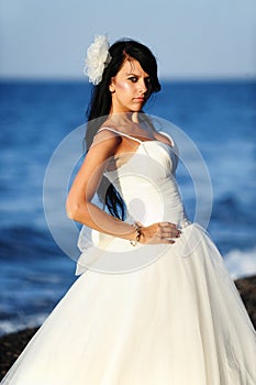 Bride on a beach in Santorini, GREECE