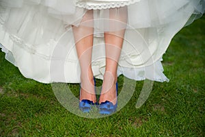 Bride With Blue High Heel Shoes