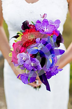 Bride with bouquet of flowers at wedding