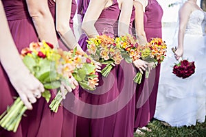 Bride and Bridemaids holding bouquets