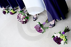 Bride with Bridesmaids Showing off Shoes photo