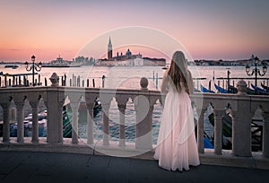 Bride on Bridge at Dawn in Venice