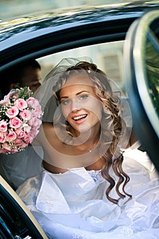 Bride in a car