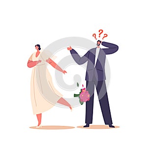 Bride Character Sudden Departure During Wedding Ceremony Creates Shock And Confusion, Leaving Groom, Vector Illustration