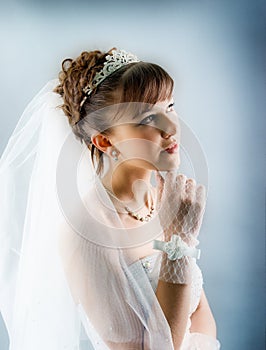 Bride dressed in elegance white wedding dress