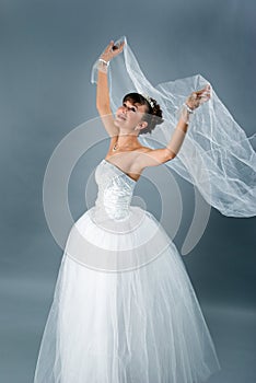 Bride dressed in elegance white wedding dress