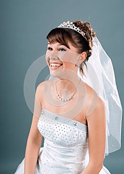 Bride dressed in elegance white wedding dress