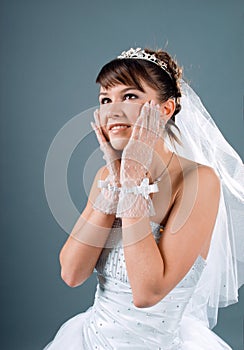 Bride dressed in elegance white wedding dress