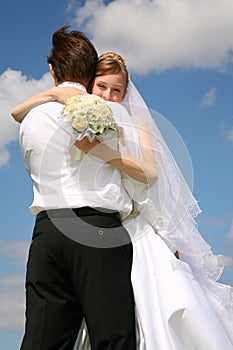 Bride embraces fiance