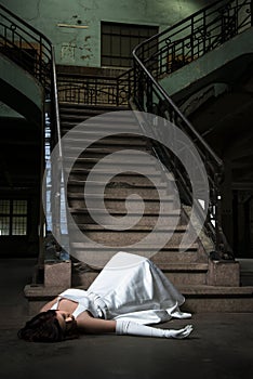 Bride fall down stairs