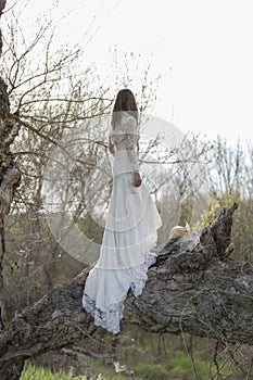 BRIDE IN THE FIELD BETWEEN TREES AND NATURE