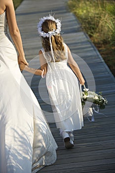 Bride and Flower Girl on Boardwalk