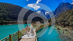 Bride and groom at Blue Moon Valley, Kunming City, Yunnan, China