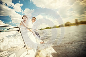 Bride and groom on the boat