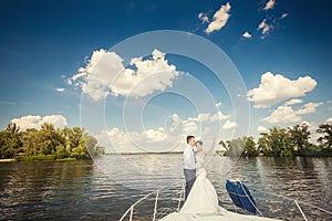 Bride and groom on the boat