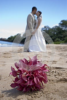 Bride, Groom, and Bouquet