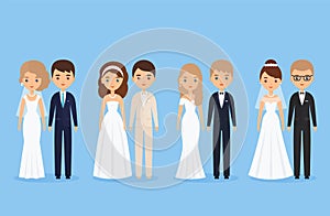 Bride and groom, cartoon characters. Vector illustration